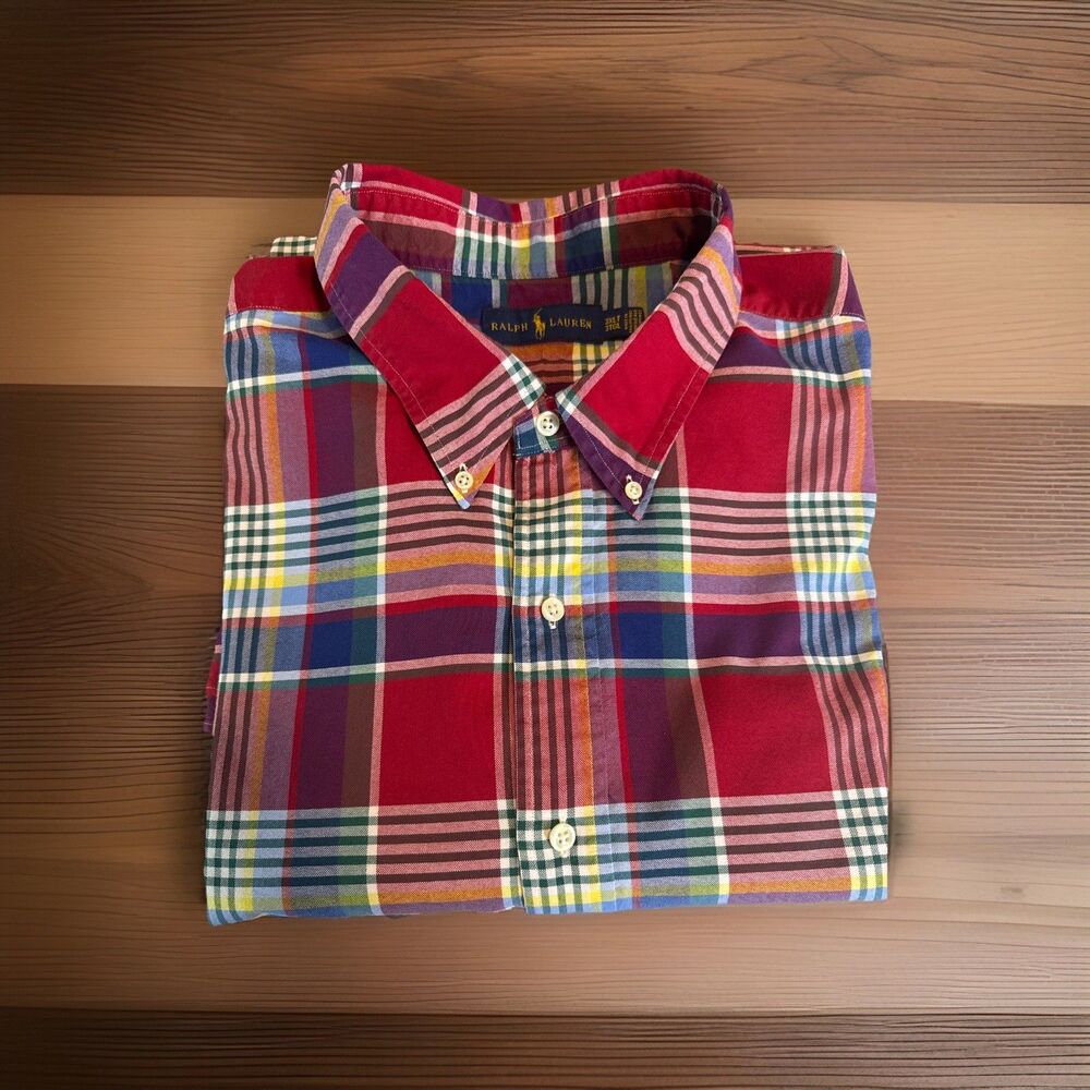 Ralph Lauren Red/Blue Plaid Shirt Men’s 3XLT  Tall Oxford Long Sleeve Cotton